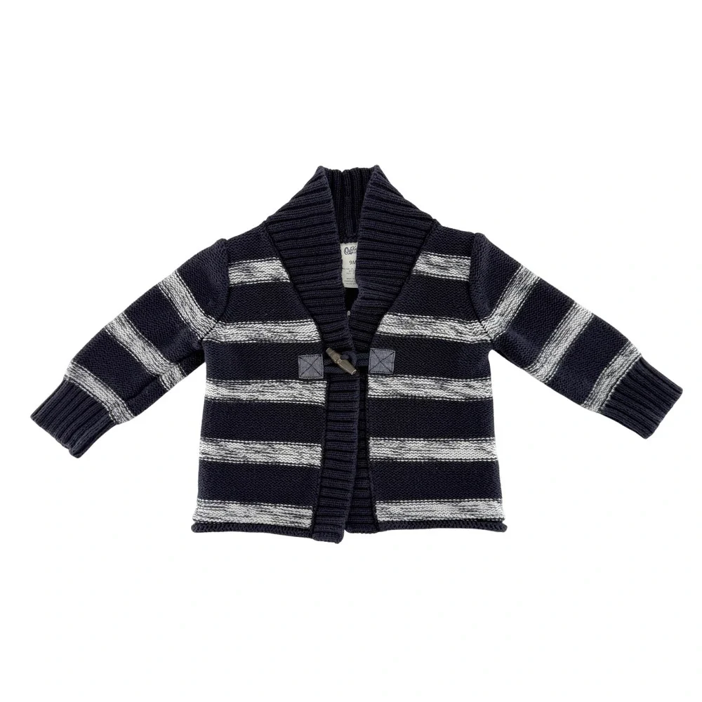 OshKosh B'gosh Toddler Boys‎ 9M Navy Blue White Striped Shawl Collar Cardigan